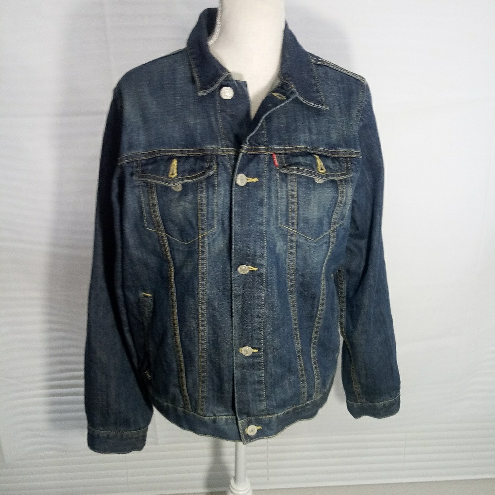 Levis Trucker Jacket Womens XL Denim Blue Red Tab